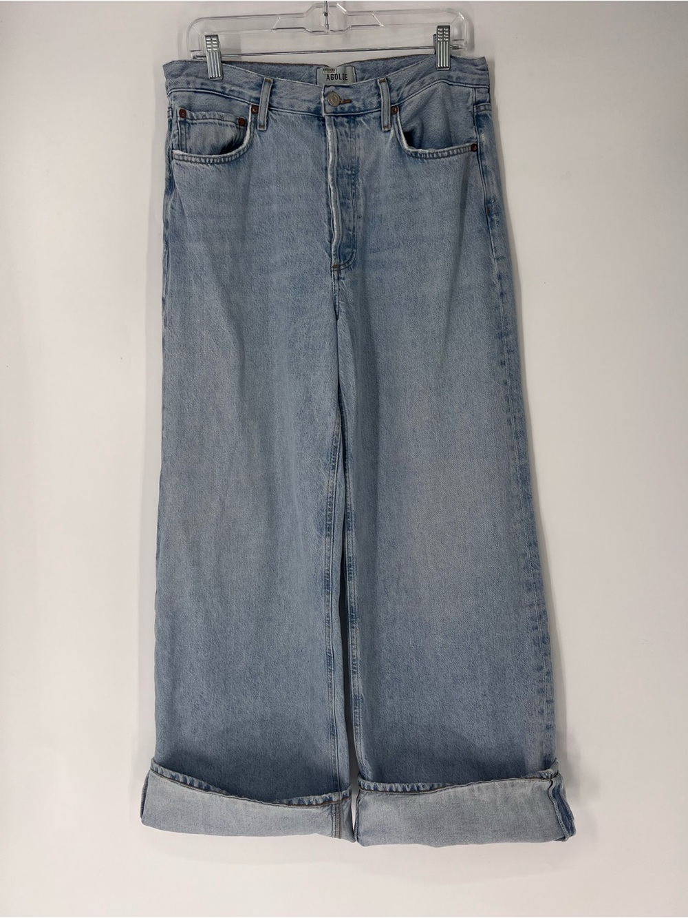 AGOLDE Dame Light Wash High Waist Wide Leg Cuffed Classic Denim Jeans 29